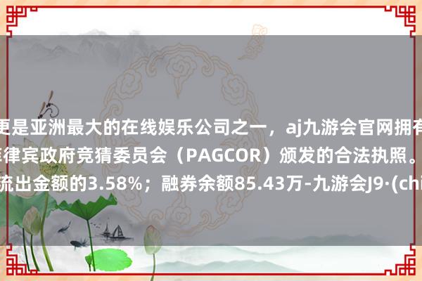 更是亚洲最大的在线娱乐公司之一，aj九游会官网拥有欧洲马耳他（MGA）和菲律宾政府竞猜委员会（PAGCOR）颁发的合法执照。占当日流出金额的3.58%；融券余额85.43万-九游会J9·(china)官方网站-真人游戏第一品牌