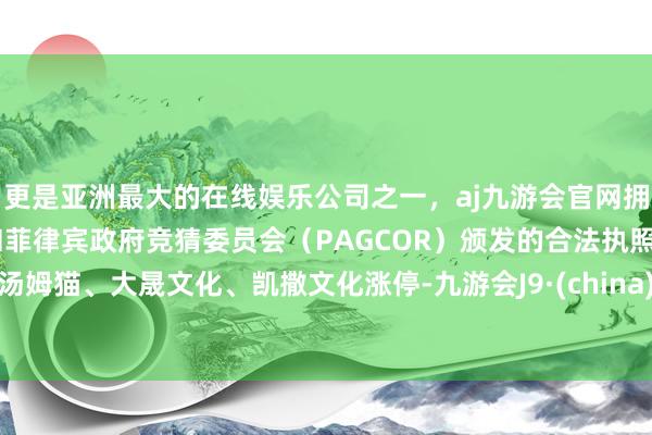 更是亚洲最大的在线娱乐公司之一，aj九游会官网拥有欧洲马耳他（MGA）和菲律宾政府竞猜委员会（PAGCOR）颁发的合法执照。汤姆猫、大晟文化、凯撒文化涨停-九游会J9·(china)官方网站-真人游戏第一品牌