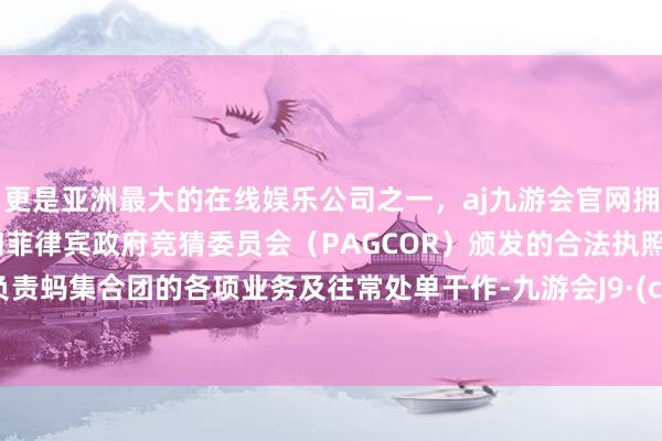 更是亚洲最大的在线娱乐公司之一，aj九游会官网拥有欧洲马耳他（MGA）和菲律宾政府竞猜委员会（PAGCOR）颁发的合法执照。全面负责蚂集合团的各项业务及往常处单干作-九游会J9·(china)官方网站-真人游戏第一品牌